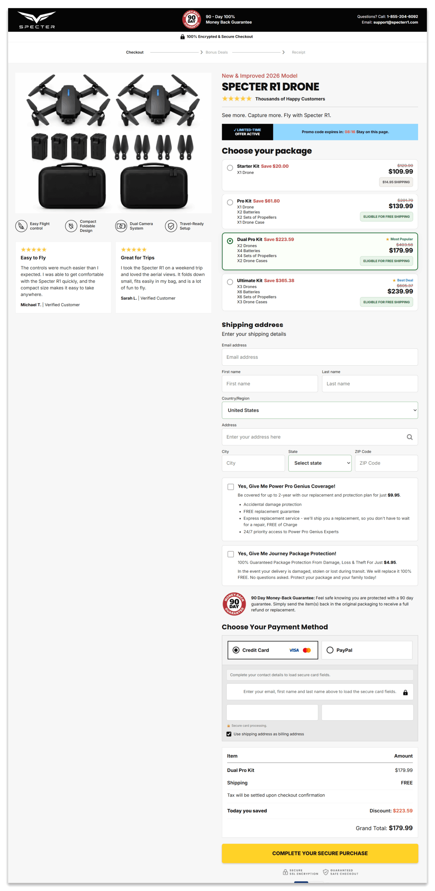 Specter R1 Drone Secure Checkout Page
